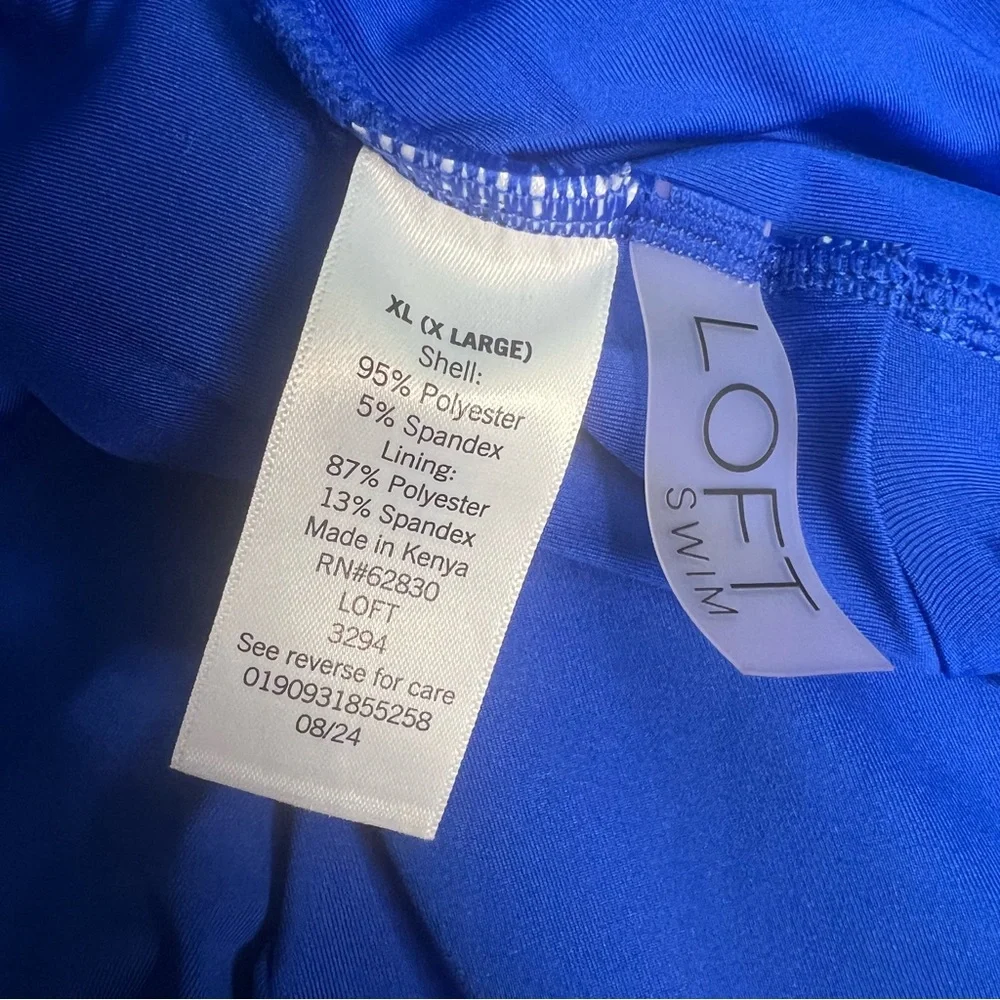Loft XL Solid Blue Asymmetrical Textured One‎ Piece Swimsuit One Shoulder NEW